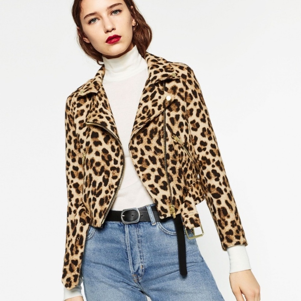 Zara Leopard Print Moto Jacket